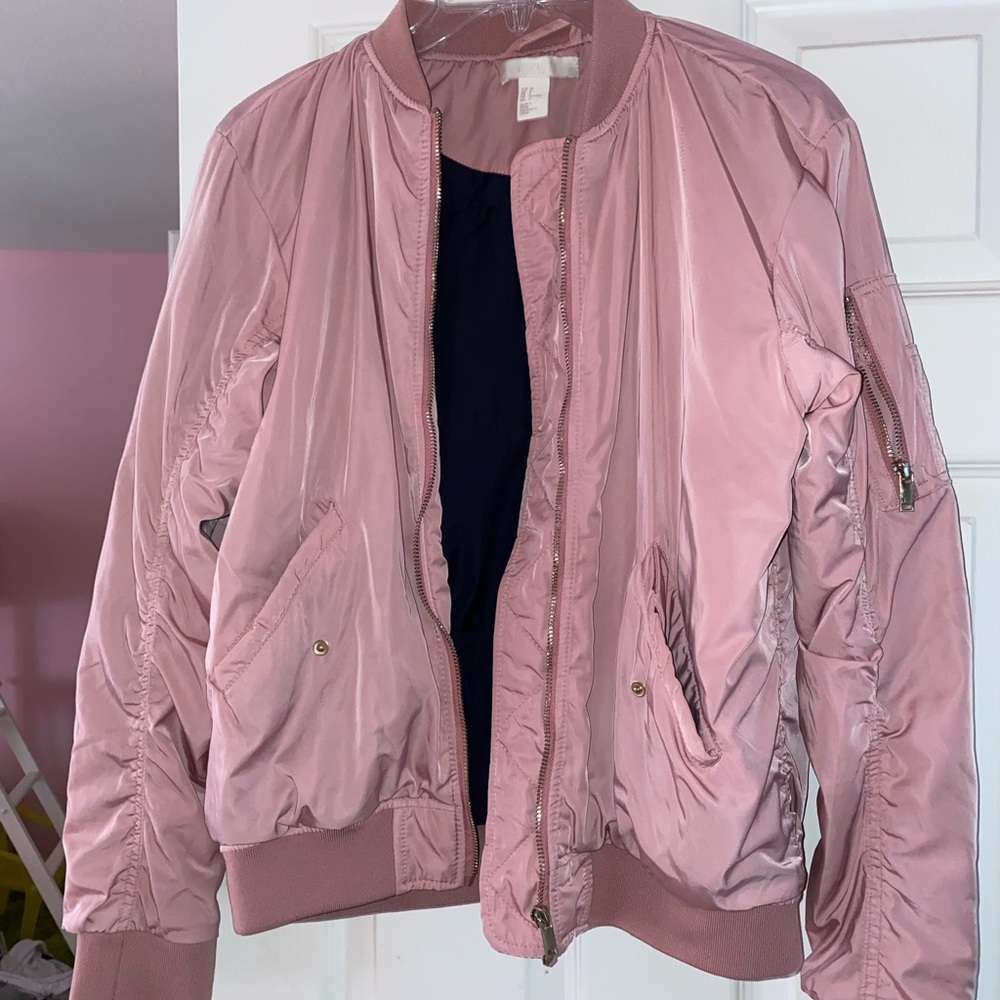 H&M - Satin Bomber Jacket, Blush, Size 4 US